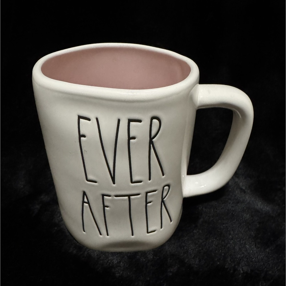 Rae Dunn Coffee Mug‎ Cup "EVER AFTER" Love 16oz Pink Inside